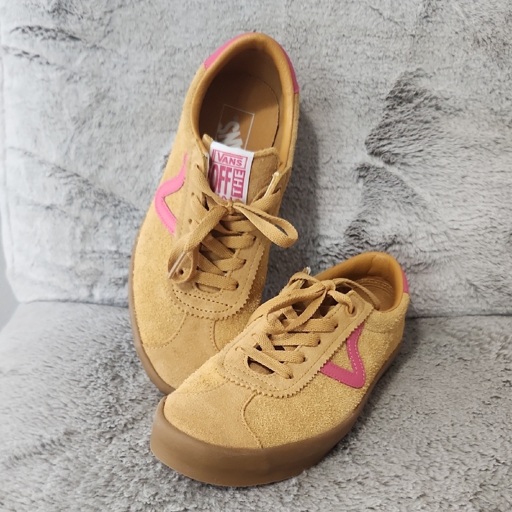 Vans Tan Suede Sneakers with Pink Highlights